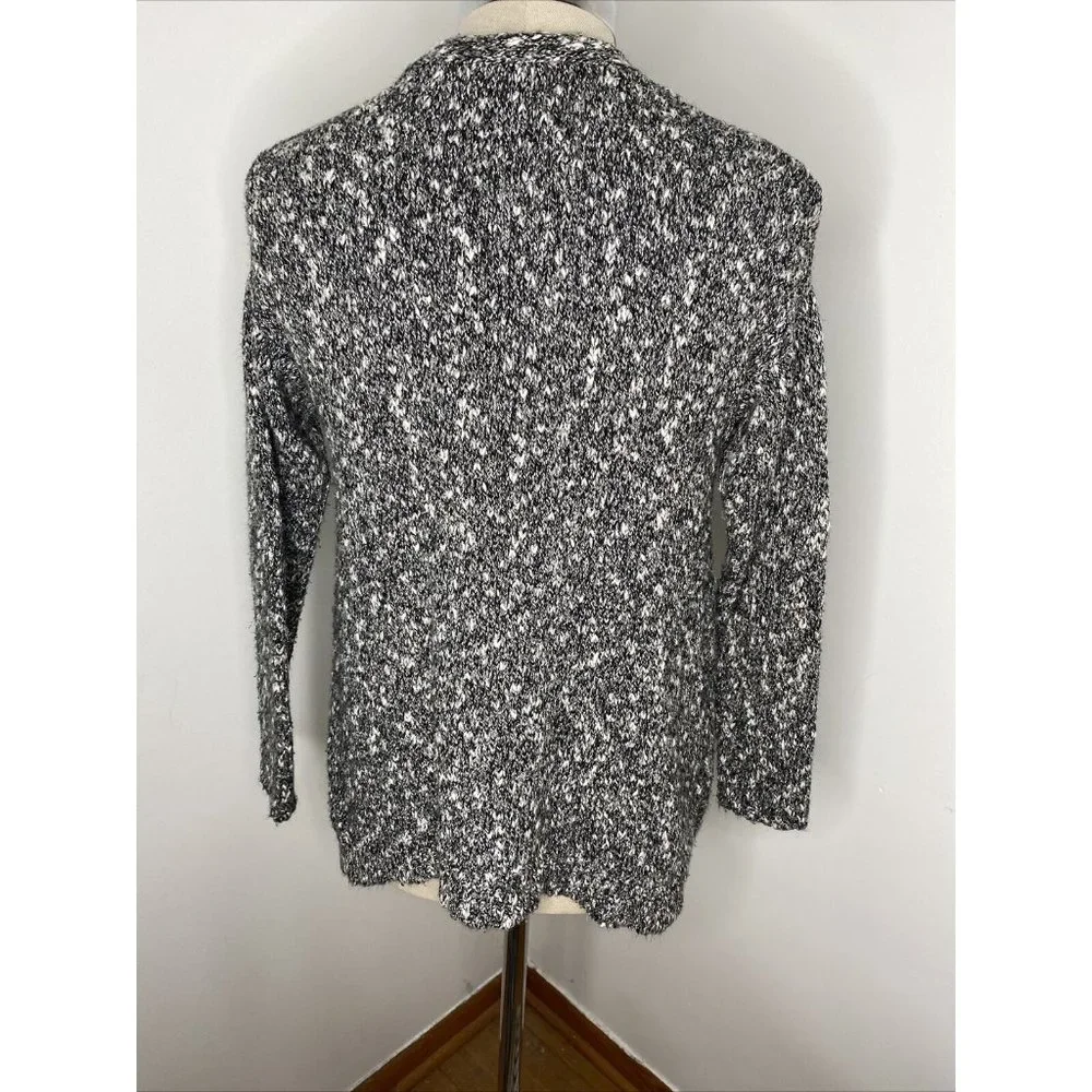 J Jill Cardigan Sweater Sz S Black White Chunky Pure Jill Pockets COtton
